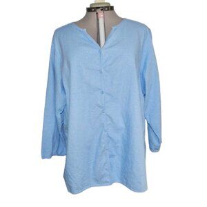 White Stag Plus Size 26W 28W Blue Linen Blouse Shirt Top Bohemian Boho Summer